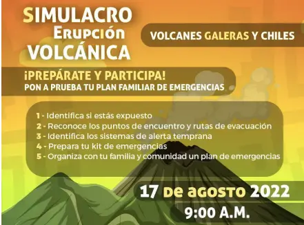 Inicia la preparación de simulacro regional por erupción de los volcanes Galeras y Chiles