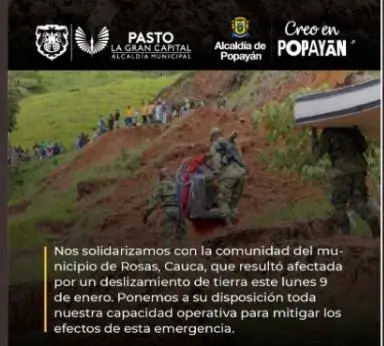 Alcaldes de Pasto y Popayán se pronuncian frente al deslizamiento de tierra en Rosas- Cauca.