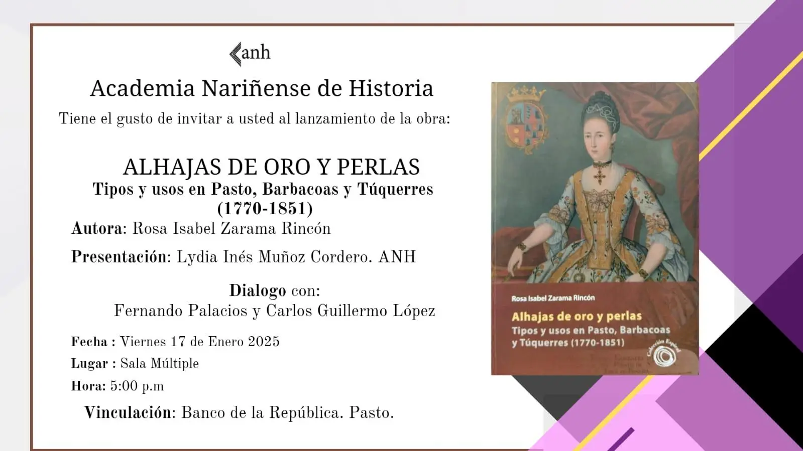 La Academia Nariñense de Historia presenta el libro “Alhajas de Oro y Perlas”